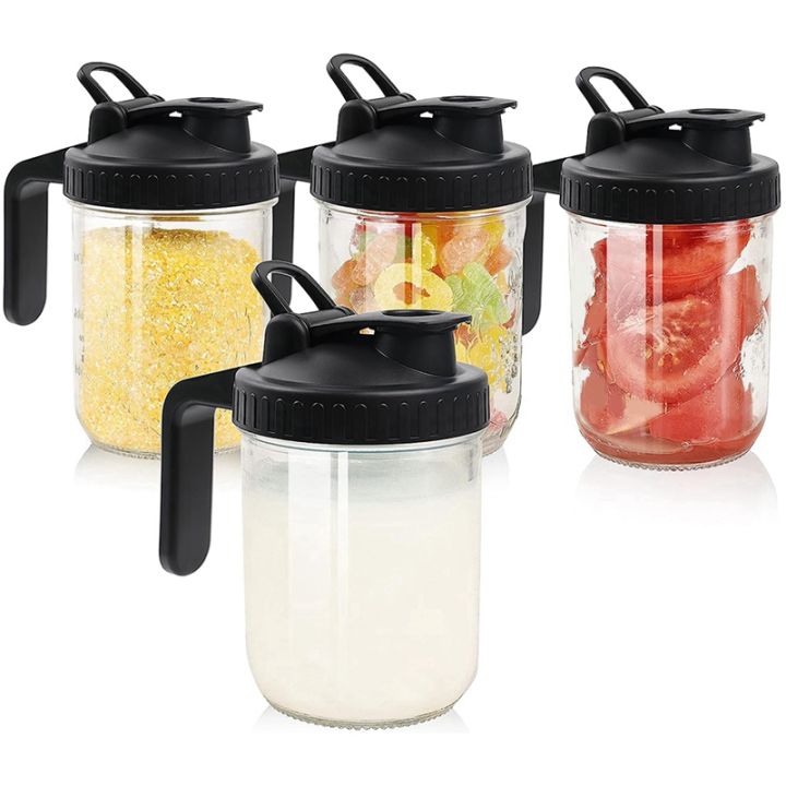 4piece-wide-mouth-jar-pour-spout-lids-with-handle-reusable-plastic-flip-cap-lid-leak-proof-airtight-seal
