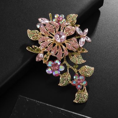 Gorgeous Multicolor Rhinestones Flowers Brooch Pins for Women Luxury Banquets Brooch Jewelry Gifts
