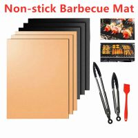 1PC New Reusable Heat-Resistant BBQ Baking Pad Covers Non-stick Barbecue Mat Foil Oilpaper With Food Clip Oil Brush BBQ Tools Cooking Utensils