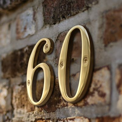 ตัวอักษรทองเหลืองแข็ง4 "100มม.,บ้านเลขที่เลขที่บ้านเลขที่ประตูบ้านจดหมายที่อยู่กลางแจ้งป้ายแผ่น #0-9