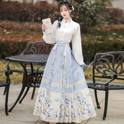 ราชวงศ์หมิง Hanfu ชุดฮั่นผู้หญิง2023/ใหม่ชุดแบบโบราณกระโปรงหน้าสวมใส่ได้ทุกวัน
