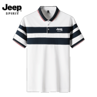 JEEP SPIRIT แขนสั้นสำหรับผู้ชายธุรกิจลำลองเสื้อโปโลเสื้อโปโลลาย