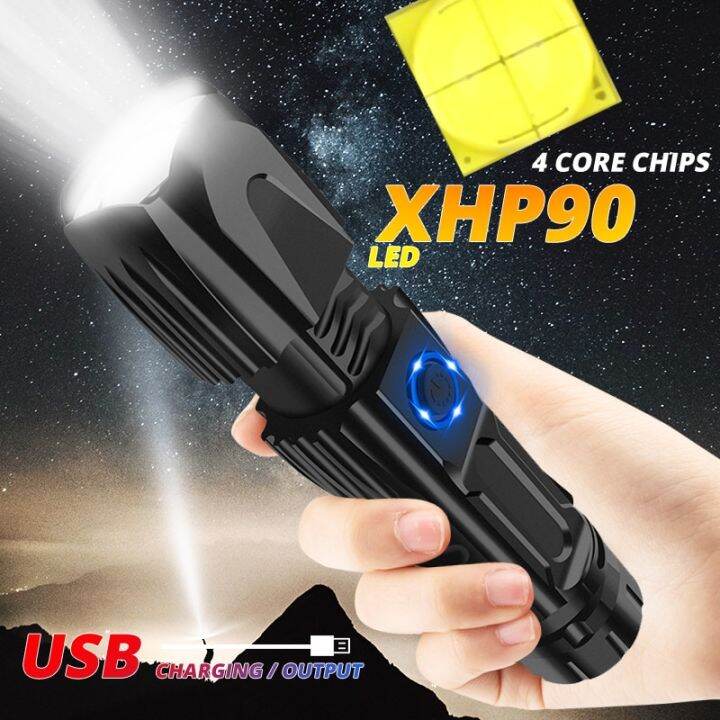 Powerful Touch Light XHP90 LED Flashlight Tactical Torch USB Charging