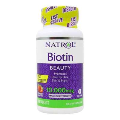Natrol Biotin Fast Dissolve Strawberry 10,000 Mcg ขนาด 60 Tablets