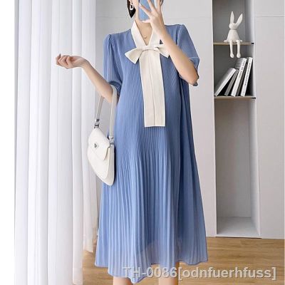 ◑♤ Vestido de maternidade chiffon para grávidas Roupa gravidez Roupas soltas doces Ins elegantes moda coreana verão 2023