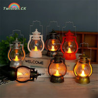 Twister.CK Retro Kerosene Lamp Colorful Button Battery Switch Small Oil Light Lantern Art Pendant Christmas Halloween Crafts Decorations