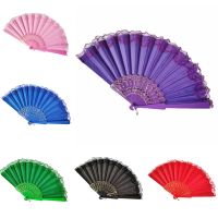 【CW】 Chinese Style Fan Dance Wedding Party Lace Silk Folding Hand Held Flower Fan Women Photo Prop Tool Art Craf Wholesale