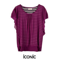 iCONiC PURPLE STRIP NET TOP #9048 เสื้อผญ ผ้ายืด ลายทาง ทรงหลวม ซ้อนตาข่าย ใส่ได้ตั้งแต่ S-XL ยาว24" เสื้อแฟชั่น เสื้อพิมพ์ลาย เสื้อไฮโซ เสื้อออกงาน