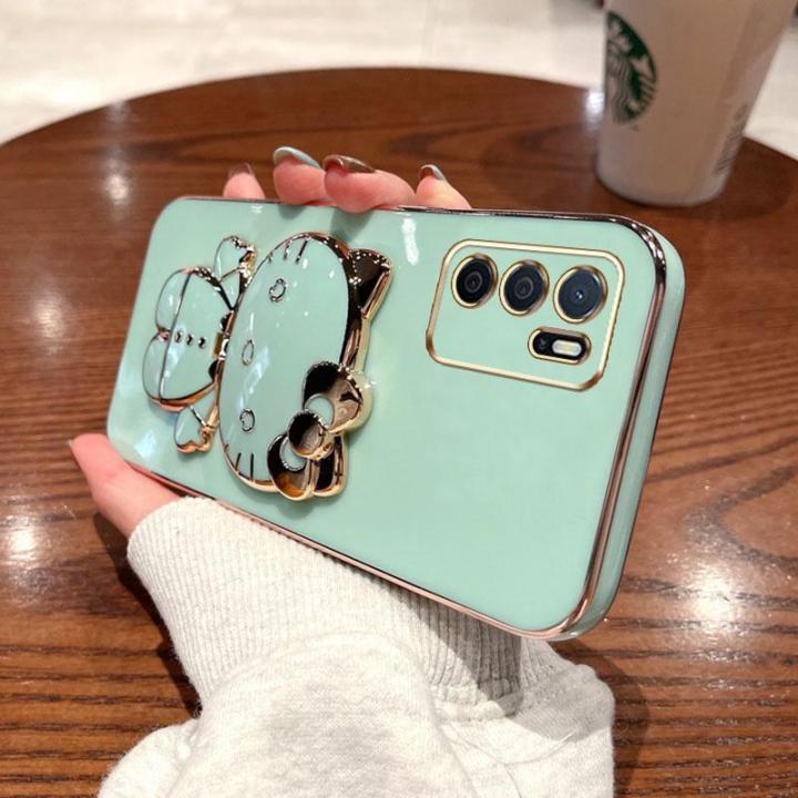 folding-makeup-mirror-phone-case-for-oppo-a16-a16s-a54s-4g-case-fashion-cartoon-cute-cat-multifunctional-bracket-plating-tpu-soft-cover-casing