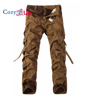 Cozy Up กางเกงคาร์โก้ทรงลำลอง Multi-Pocket สีทึบ Jogger ผ้าฝ้ายผสม