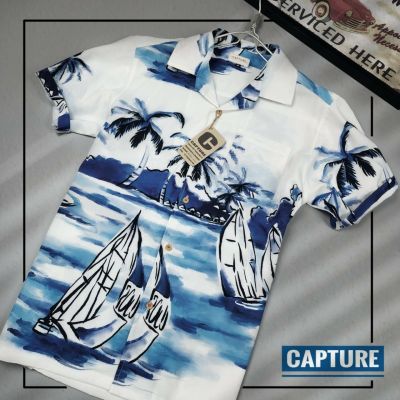 Capture shirt เสื้อฮาวาย ผู้ชาย ลายทะเลเรือใบ มีตั้งแต่อก 40-48 นิ้ว