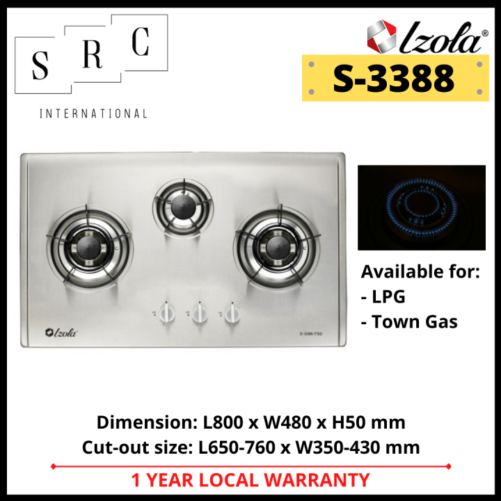 Izola S3388 Stainless Steel BuiltIn Hobs 3burners (Include Install