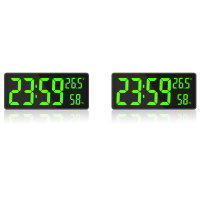 2X LED Digital Wall Clock, Large Digits Display,Indoor Temperature&amp;Humidity,for Farmhouse, Home,Classroom,Office Green