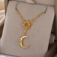 【YF】 Colares De Aço Inoxidável Para As Mulheres Sol Lua Pingente Clavícula Cadeia Exquisite Jewelry Fashion Accessories