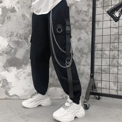 Cargo Mens Joggers Pants Men Chains Pocket Punk Black Chain Pocket Sweatpants Gothic Harajuku Hip-Hop Streetwear Trousers Women
