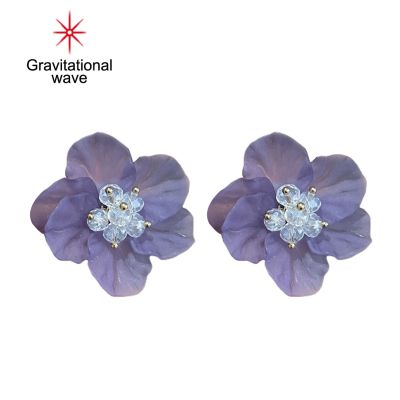 Gravitational Wave 1คู่ Dangle Earrings Simple Geometric ดอกไม้สีม่วง Heart Stud Earrings สำหรับสวมใส่ทุกวัน