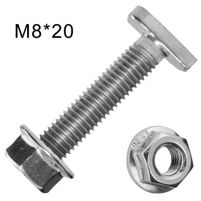 {Haotao Hardware} สกรูหัวค้อนสแตนเลส304ตัวพร้อมน็อตหน้าแปลน M8 (แพ็คละ20) DIN 6923ชุดสกรูตัวทีมาตรฐานยุโรปชุด M8x20/M8x25