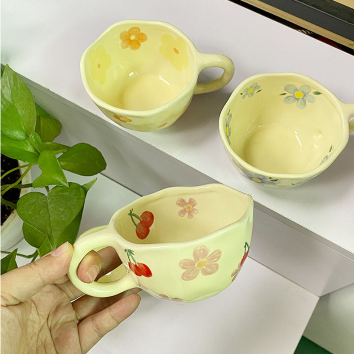 แก้วเซรามิกถ้วยกาแฟมือ-pinched-ผิดปกติดอกไม้นมชาถ้วย-ins-ข้าวโอ๊ตอาหารเช้าแก้ว-drinkware-ครัวสไตล์เกาหลี