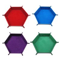 4 Pieces Tray Hexagon Rolling Holder Folding Leather Trays Storage Box for Games Like RPGTable Games