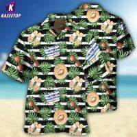 2023 NEWMen S ปุ่ม3D พิมพ์ Beachwear Tropical Leaf เสื้อฮาวายชายแขนสั้น Oversize เสื้อยืด Beach Party เสื้อ Streetwear Top