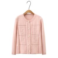 Big Size Womens Round Neck Knitted Pink Cardigans Long Sleeved Fashion Vintage Female Outerwear Elegant Fashion Spring Autumn Cardigan