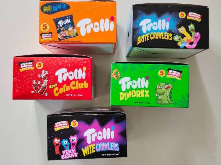 trolli-กัมมี่กลิ่นผลไม้รวม-16-กรัม-ทรอลลี่-เยลลี่ขวด-เยลลี่หนอน-ไดโนเสาร์