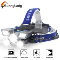 SunnyLady ไฟฉายคาดศีรษะ Led Usb ชาร์จไฟได้,ความสว่างสูงปรับมุมไฟฉายติดศีรษะโคมไฟทำงานไฟฉาย