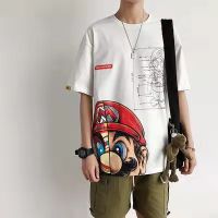 ฤดูร้อนแขนสั้นเสื้อยืดผู้ชายแฟชั่นแบรนด์ Mario Super Mario การ์ตูนอะนิเมะรอบคอค