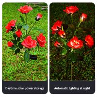 2Pcs Artificial Rose Flower Solar Lamp Waterproof Outdoor Solar Lights 14 Heads Flower LED Landscape Lighting Lawn Garden Decor