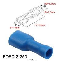 【Cod】 tpyjbm ขั้วหางปลาตัวเมียแบบ FDFD2-250สำหรับขั้วต่อ1.5 2.5mm2ขั้วต่อสายไฟชิ้น/แพ็ค100