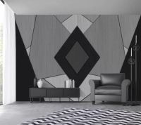 ▫☼ Decorative wallpaper 3D geometric lines black white background wall