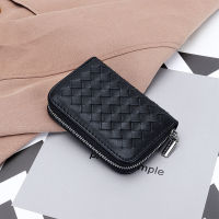 Genuine Leather Woven Card Wallets Mens Business Card Holders Luxury Sheepskin Knitting Women Organizer Purse Card Coin Pouch