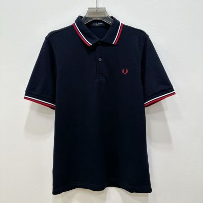 FRED PERRY Perry British เสื้อยืดลาเพลหูข้าวสาลีของผู้ชาย,เสื้อโปโลฤดูร้อนธุรกิจผ้าฝ้ายแขนสั้นพอดีตัวลำลอง