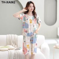 Pajamas for women in the summer of 2023 the new cotton silk suits summer short mother can wear outside sleeve bigger sizes loose middle-aged and old