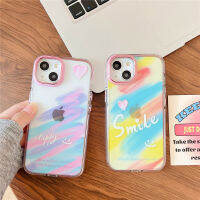 เคสใหม่สำหรับ IPhone 11 12 13 14 Pro Max ปลอกน่ารักการ์ตูนภาษาอังกฤษสายรุ้งฝาหลังเส้นขยุกขยิกยิ้มชุบโลหะด้วยไฟฟ้าคู่ทนต่อแรงกระแทกเคสโทรศัพท์