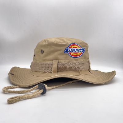 หมวกบักเก็ต หมวกเดินป่า ปัก Dickies หมวกเดินป่าใส่กันแดด มีสายคล้องคอ Fashion Summer Bucket Hat