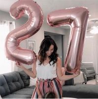 (TEX)2pcs/lot 32 40inch Rose Gold Number 27 Foil Balloons Happy Birthday Decorations Supplies Girl 27th Years Old Party Decor Gifts