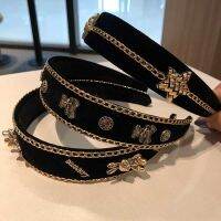 [COD] Ins style diamond-encrusted pearl rabbit bear headband European and fashion chain wide-brimmed sweet cool hair accessories