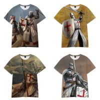 Knights Templar 3D Pattern Summer Short Sleeve Tops Casual T-Shirt Men