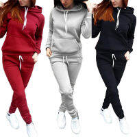 2020ฤดูใบไม้ร่วงฤดูหนาว2ชิ้น Tracksuit Jogging ชุดสำหรับกีฬาผู้หญิงชุดสีดำสีเทา Hooded Running ชุดกางเกงเหงื่อ Jogging Set