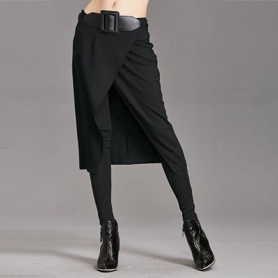 ขายดีที่สุด ioztt2023 -  2022ฤดูใบไม้ผลิฤดูใบไม้ร่วงผู้หญิงกางเกงสูงยืดสีดำปลอมสองชิ้นดินสอกระโปรงกางเกงหญิงแฟชั่นกางเกง Streetwear WP24