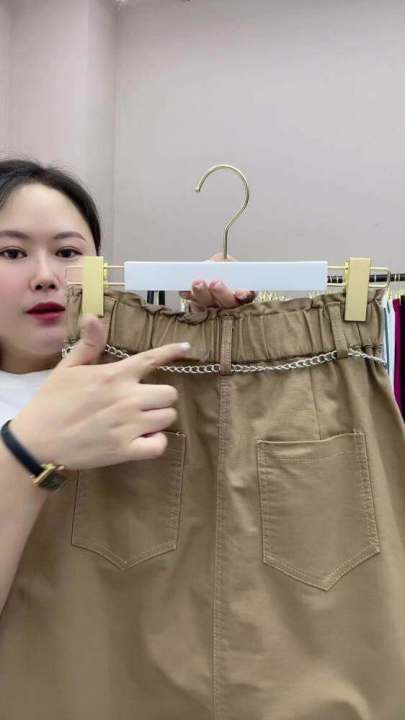 ผู้หญิงสไตล์ใหม่กระโปรงผ้าฝ้ายเกาหลีเอวสูงผู้หญิงแต่งตัวแฟชั่นพลัสขนาดกระเป๋าลำลองกระโปรง-a-line