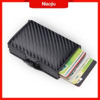 NIAOJIU เคสการ์ดไฟเบอร์คาร์บอนป้องกันโลหะผู้ถือบัตร Rfid RFID หนัง PU แฟชั่นเคสสำหรับท่านชายบัตรเครดิต