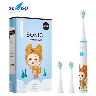 SEAGO แปรงสีฟันอัตโนมัตินิรภัยสำหรับเด็กเกรดแปรงสีฟันไฟฟ้าพลังคลื่นเสียงชาร์จได้ USB พร้อม SK3หัวแปรงเปลี่ยนได้2ชิ้น