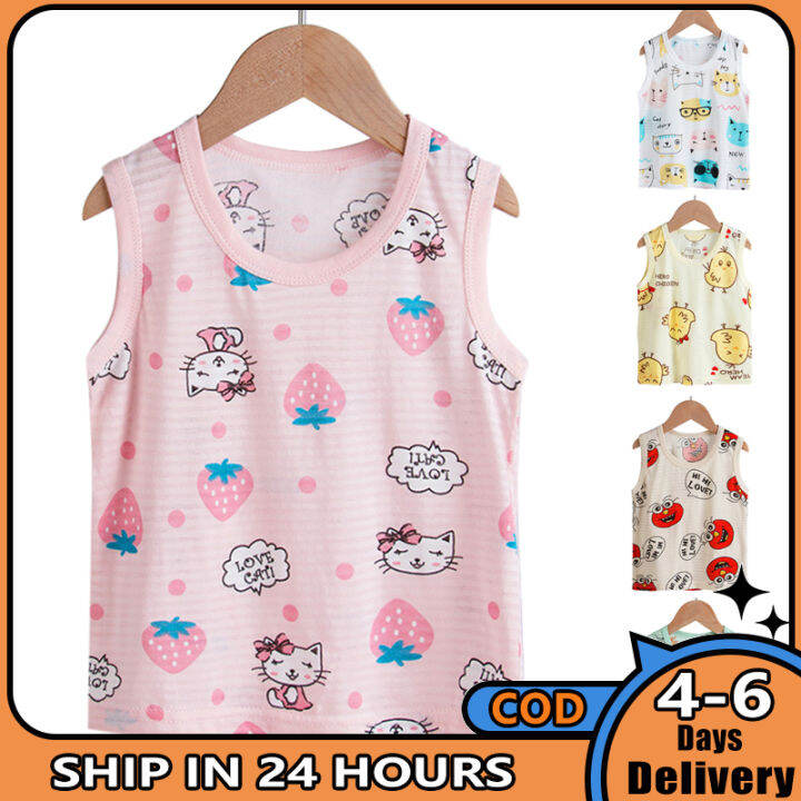 ซื้อ1แถม1ของขวัญฟรี-เสื้อกล้ามการ์ตูนสำหรับเด็กชายเด็กหญิงฤดูร้อนกลมบาง-kemeja-tanpa-lengan-คอสำหรับเด็กอายุ2-8ปี