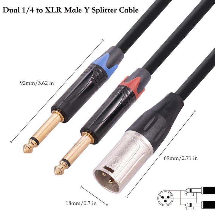 y-สายตัวแยกมืออาชีพสำหรับผู้ชาย-xlr-เป็นคู่6-35มม-ts-อุปกรณ์สายลำโพงโมโนสำหรับเครื่องขยายเสียงมิกเซอร์ไมโครโฟน