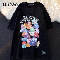 Du Yan เสื้อยืดผู้หญิงลายการ์ตูนอเมริกัน,แขนสั้นพิมพ์ลายสนุก2023ใหม่เสื้อคู่ขนาดใหญ่