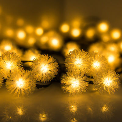 Solar LED Fairy Lights Strings Dandelion Waterproof Furry Snowball Lamp 5M 7M For Christmas Wedding Party Garden Outdoor Decor