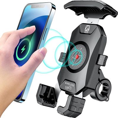 Waterproof Motorcycle Phone Holder Wireless Charging Mobile Mount CellPhone Stand Mirror USB Charger 360 Degree Support for Moto