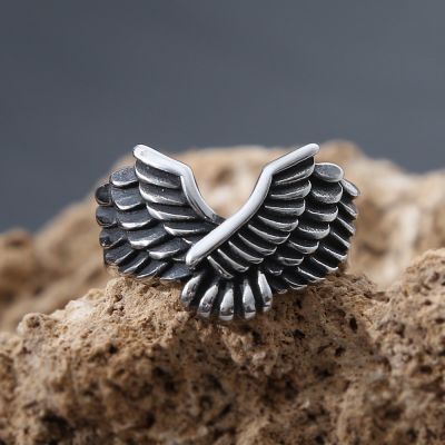 Retro St Michael Archangel Ring Punk Hip Hop Stainless Steel Angel Wing Ring Mens Fashion Jewelry Ring Gift Free Shipping